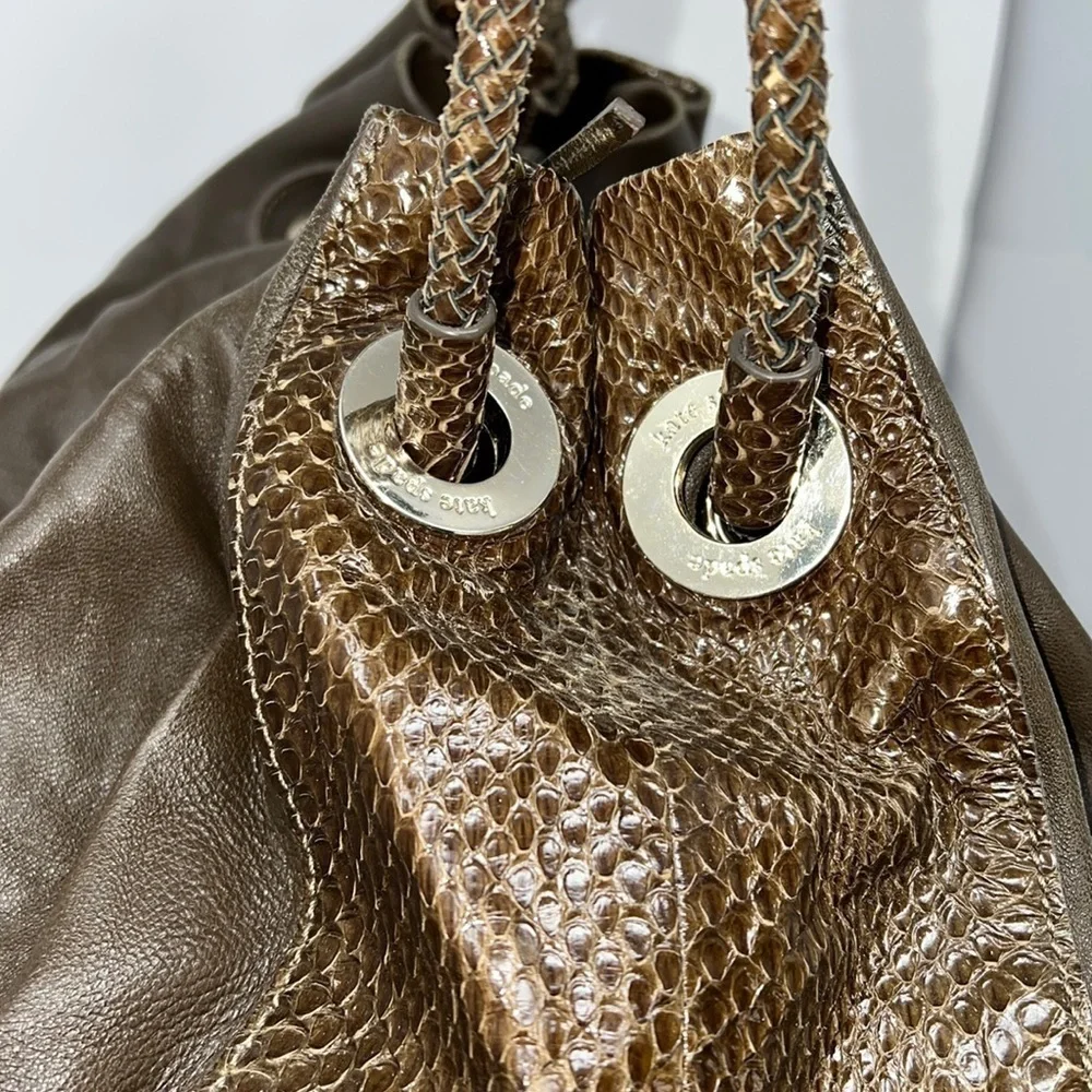 Kate Spade Olive Green Leather and Snakeskin Large Shoulder Bag